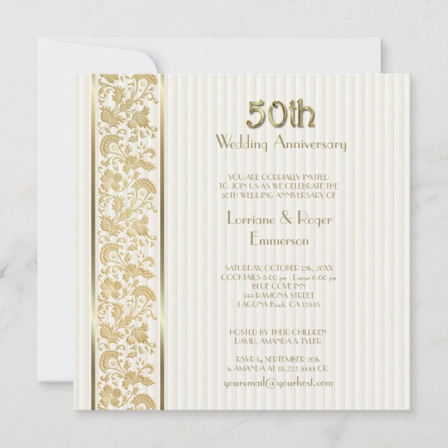 Invitation Gold Floral Elegance 50e anniversaire Mariage (Devant)