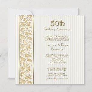 Invitation Gold Floral Elegance 50e anniversaire Mariage
