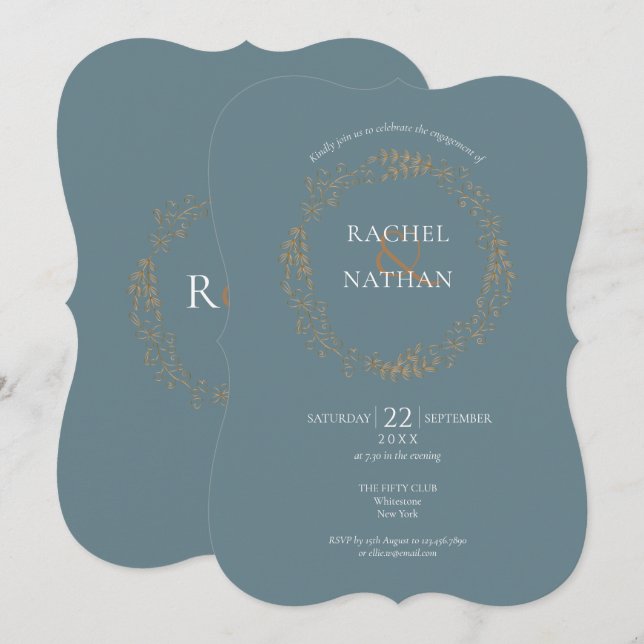 Invitation Gold Floral Garland (Devant / Derrière)