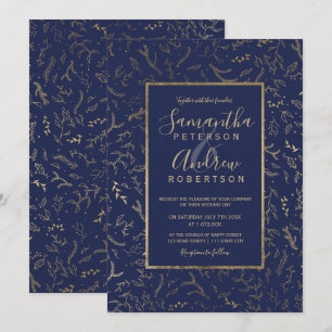 Invitation Gold floral hiver marine bleu typographie mariage