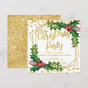 Invitation Gold Floral Holly Parties scintillant Christmas Co