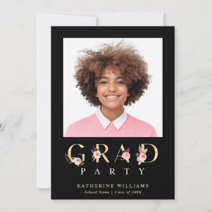 Invitation Gold Floral Lettres Graduation Party Photo