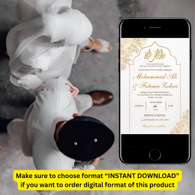 Invitation Gold Floral Mosquée Élégance Mariage musulman Nika (Créateur téléchargé)