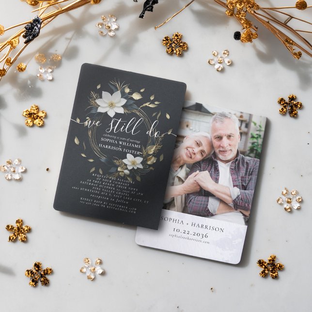 Invitation Gold Floral Wreath Nous Faisons Toujours Vow Renou (Créateur téléchargé)