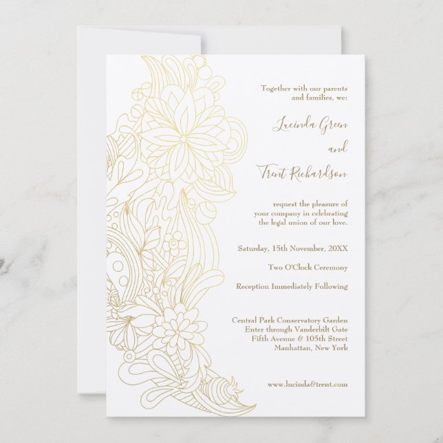 Invitation Gold Flourish KRAFT Mariage naturel Fiançailles (Devant)