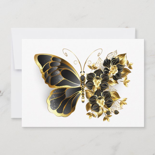 Invitation Gold flower Butterfly with Black Orchid (Devant)