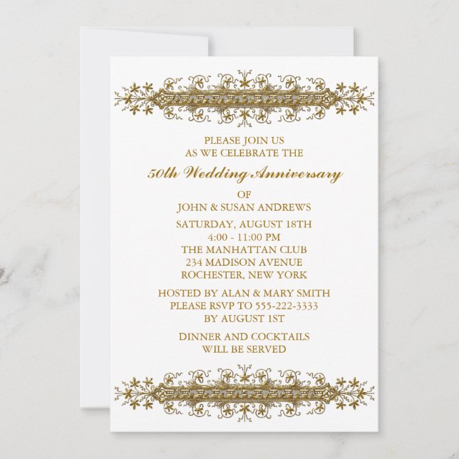 Invitation Gold Flower Scroll 50e anniversaire (Devant)