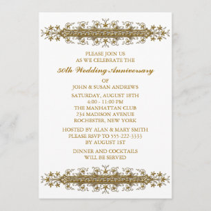 Invitation Gold Flower Scroll 50e anniversaire