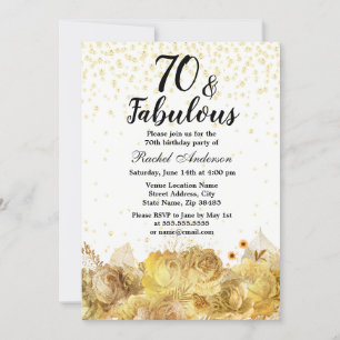 Invitation Gold Flowers Parties scintillant 70 et fabuleux 70