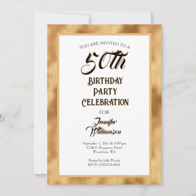 Invitation Gold Foil 50e fête d'anniversaire (Devant)