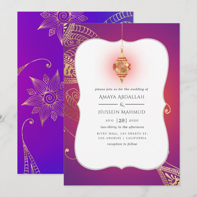 Invitation Gold Foil Arabian Bollywood Mariage (Devant / Derrière)