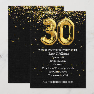 Invitation Gold Foil Balloons 30e anniversaire de fête Invita