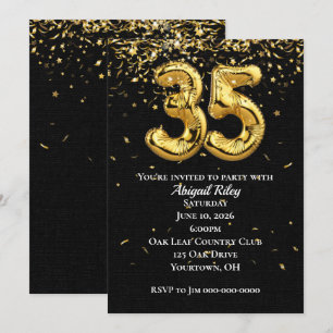Invitation Gold Foil Balloons 35e anniversaire de fête Invita