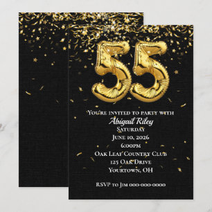 Invitation Gold Foil Balloons 55e anniversaire de fête Invita