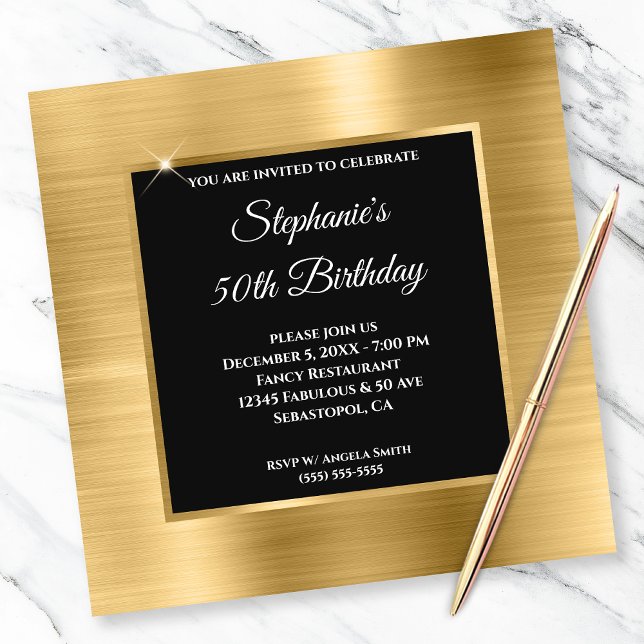 Invitation Gold Foil Black Overlay 50e anniversaire (Créateur téléchargé)