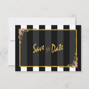 Invitation Gold Foil Black Stripes Mariage Enregistrer La Dat