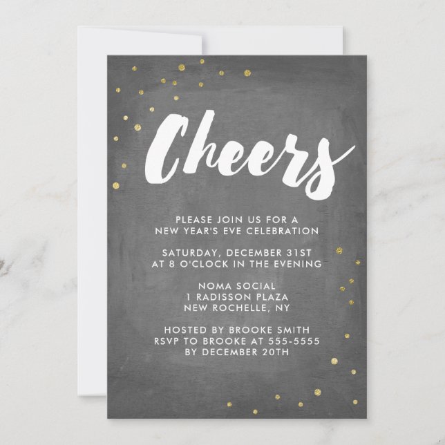 Invitation Gold Foil Confetti fête la veille du Nouvel An (Devant)