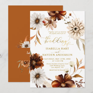 Invitation Gold Foil élégant Boho Mariage en terre cuite auto