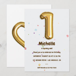 Invitation Gold Foil et Confetti 1er anniversaire