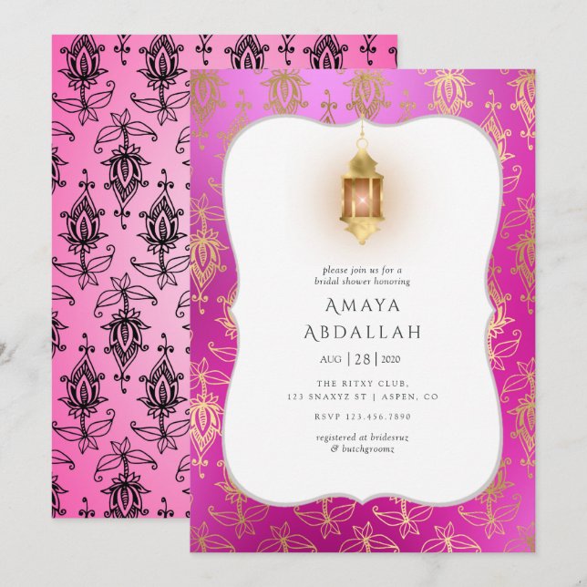 Invitation Gold Foil Fête des mariées Arabe Bollywood (Devant / Derrière)