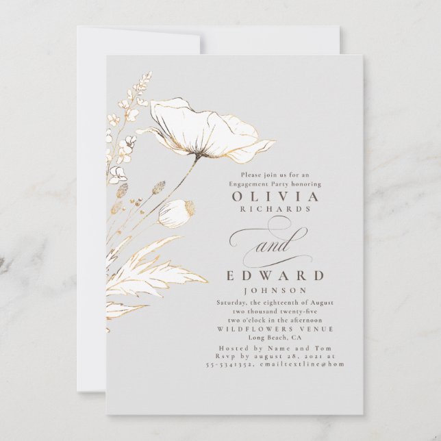 Invitation Gold Foil Fleurs sauvages Light Grey (Devant)