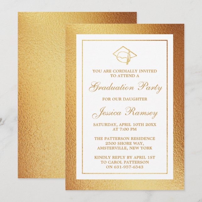 Invitation Gold Foil Graduation Casquette Graduation Party (Devant / Derrière)