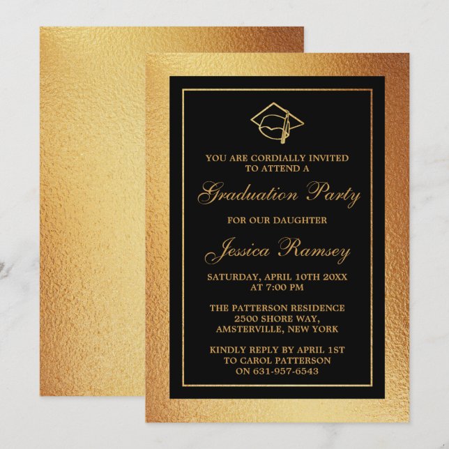Invitation Gold Foil Graduation Casquette Graduation Party (Devant / Derrière)