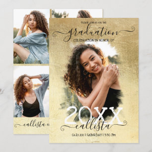 Invitation Gold Foil Halo Photo Collage Graduation