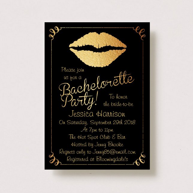 Invitation Gold Foil Lips Bachelorette Party (Créateur téléchargé)