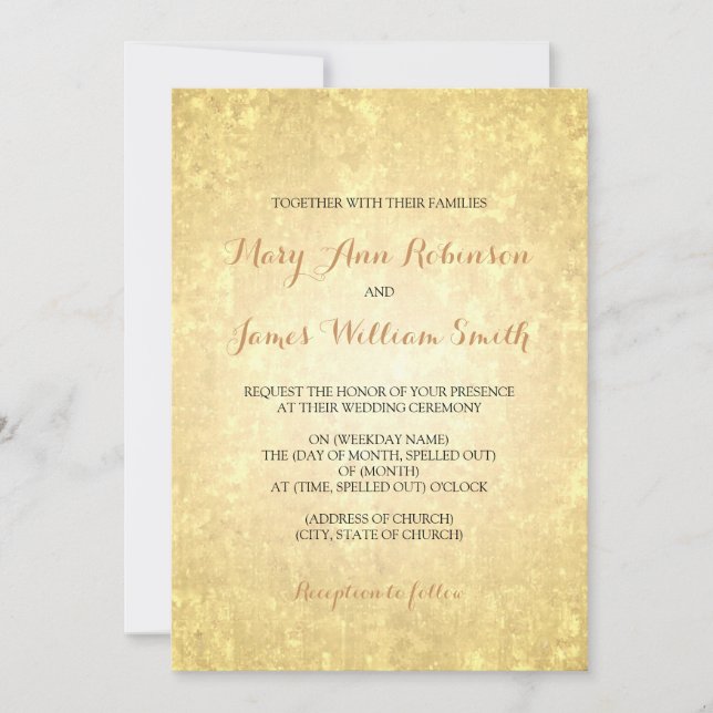 Invitation Gold Foil Look Stars Confetti Mariage (Devant)