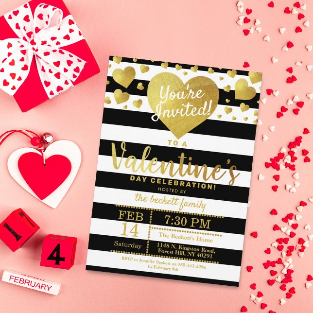 Invitation Gold Foil Love Hearts Valentine's Day Party (Créateur téléchargé)