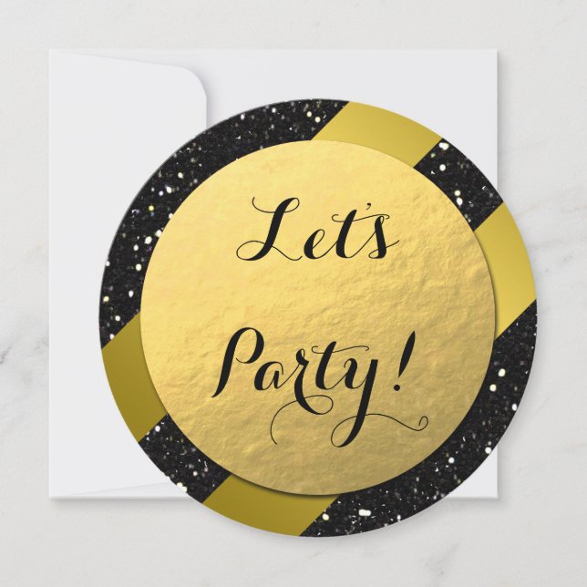 Invitation Gold Foil, Parties scintillant d'or Black Elegant  (Devant)