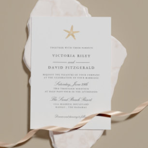 Invitation Gold Foil Starfish Elegant Ocean Beach mariage