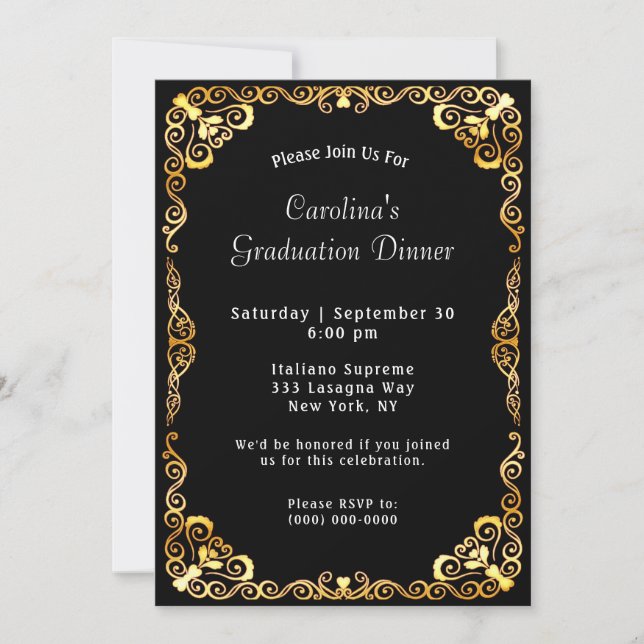 Invitation Gold Frame Black Graduation (Devant)