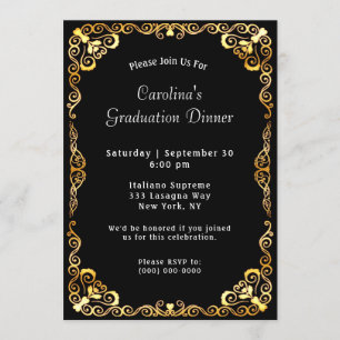 Invitation Gold Frame Black Graduation