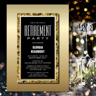 Invitation Gold Frame Black Retraite Party