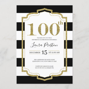 Invitation Gold Frame Black Stripes Parties scintillant 100e 