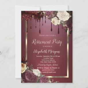 Invitation Gold Frame Bourgogne Rose Parties scintillant Driv