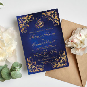 Invitation Gold Frame Elegant Marine Mariage musulman islamiq
