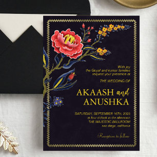 Invitation Gold Frame Fleur sauvage Mariage indien