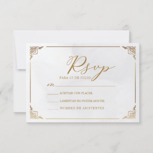 Invitation Gold Frame Motif Nuestra Boda Mariage espagnol RSV
