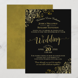 Invitation Gold Frills Black Virtual Mariage Livestream