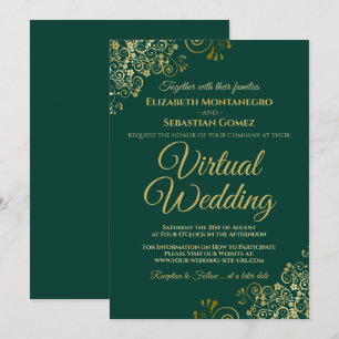 Invitation Gold Frills Emerald Green Elegant Mariage virtuel