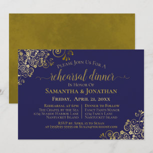 Invitation Gold Frills Marine Blue Mariage Revue et dîner