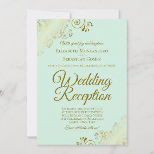 Invitation Gold Frills & Mint Green Elegant Mariage Réception