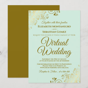 Invitation Gold Frills Neo Mint Green Elegant Mariage virtuel