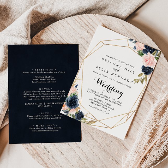 Invitation Gold Géométrique Hiver Floral Mariage avant et arr (Créateur téléchargé)