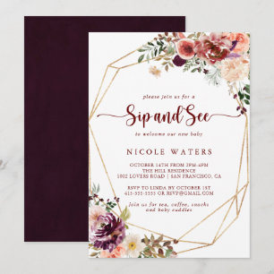 Invitation Gold Géométrique Rustique été Floral Sip et voir