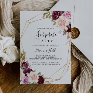 Invitation Gold Géométrique Rustique Floral Surprise Party