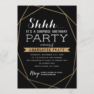 Invitation Gold Géométrique Shh Surprise fête d'anniversaire